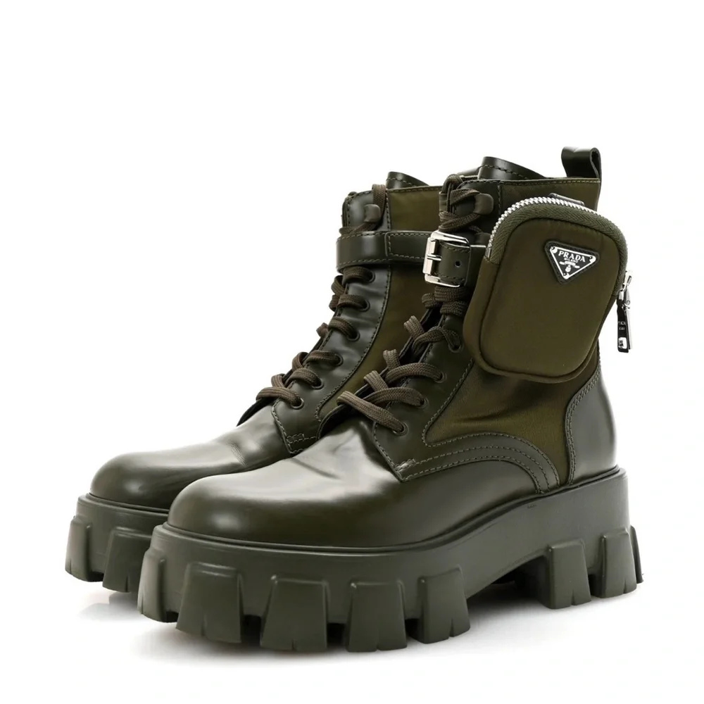 Prada Dark Green Combat Boots - Picture 2 of 5